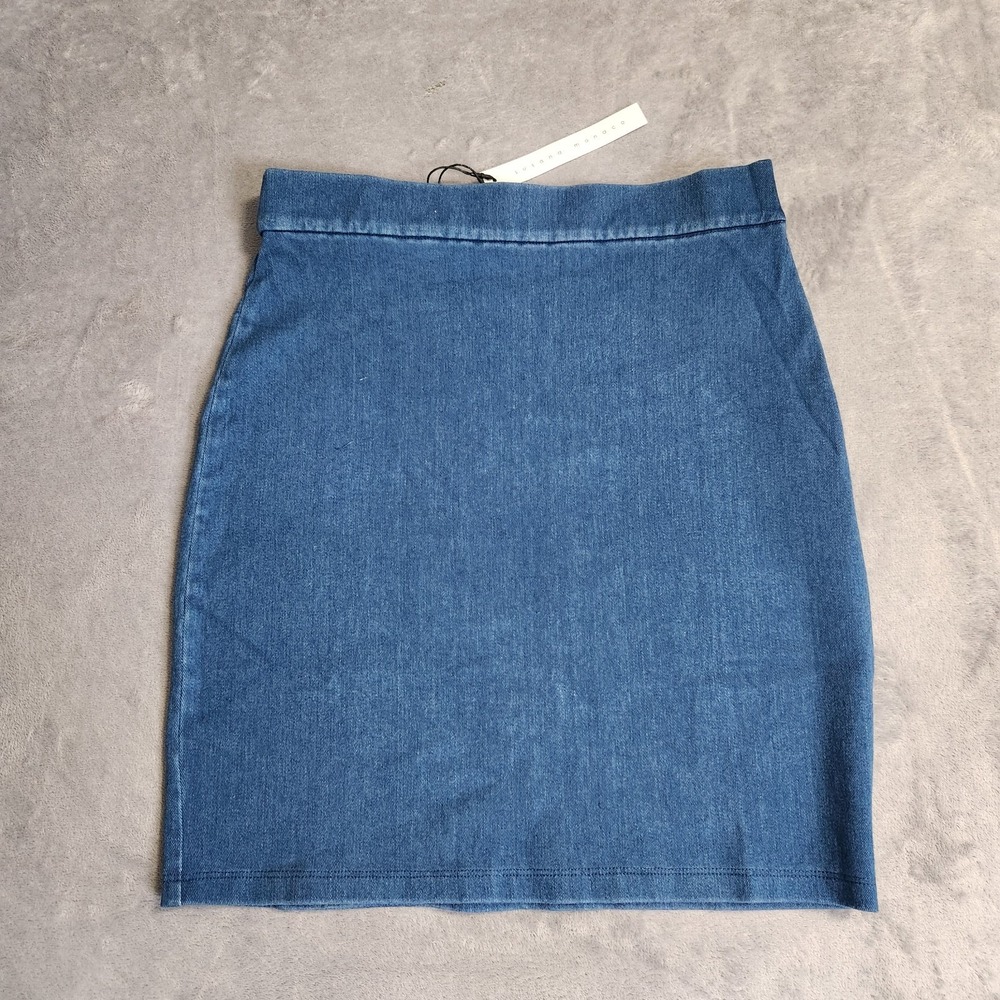 New Susana Monaco NWT Denim Knit Mini Skirt Light Wash Blue M Medium Stretch
